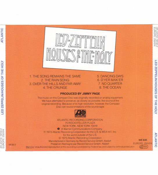 Led Zeppelin : Houses Of The Holy (CD, Album, RE)