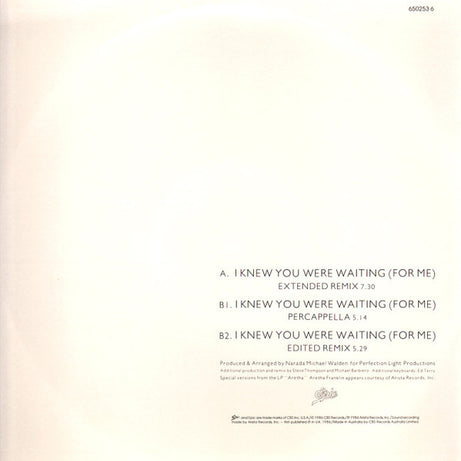 Aretha Franklin & George Michael : I Knew You Were Waiting (For Me) (12")