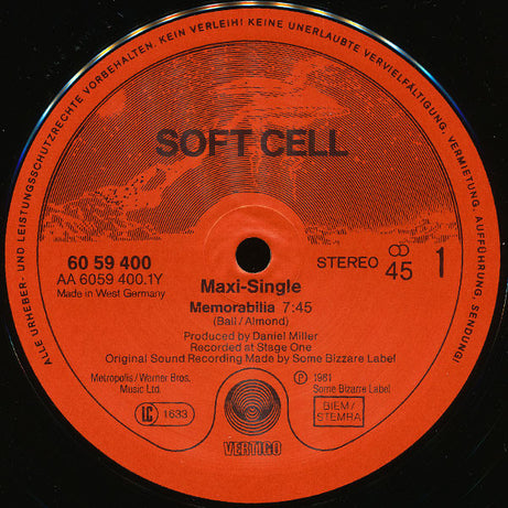 Soft Cell : Memorabilia (12", Maxi)