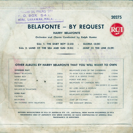 Harry Belafonte : Belafonte - By Request (7", EP)