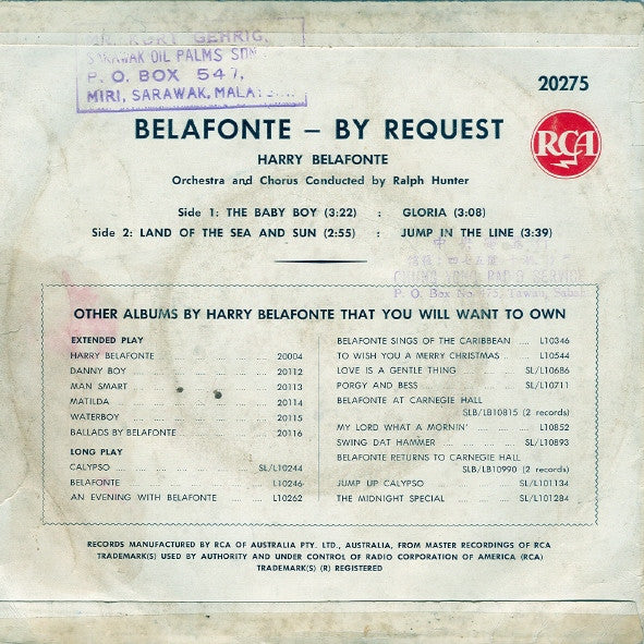 Harry Belafonte : Belafonte - By Request (7", EP)