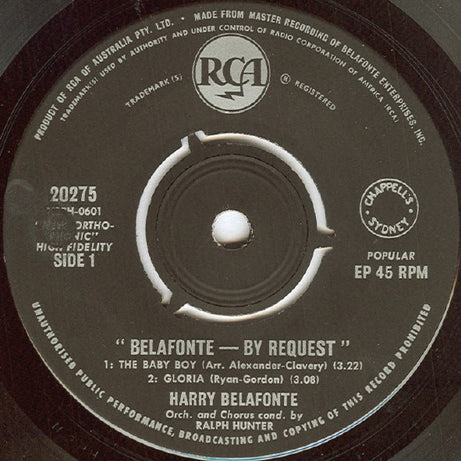 Harry Belafonte : Belafonte - By Request (7", EP)