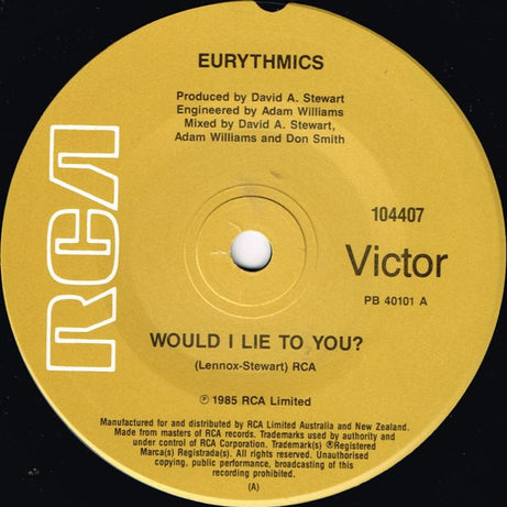 Eurythmics : Would I Lie To You? (7", Single, Tan)