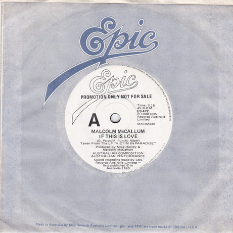 Malcolm McCallum : If This Is Love (7", Single, Promo)