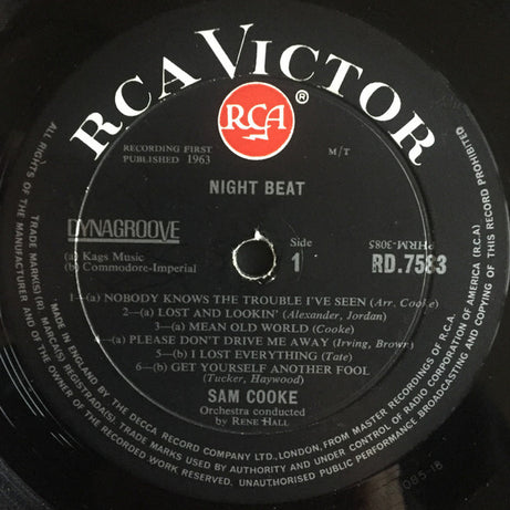 Sam Cooke : Night Beat (LP, Album, Mono)