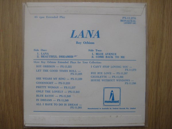 Roy Orbison : Lana (7", EP, Mono)