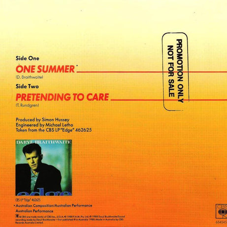 Daryl Braithwaite : One Summer (7", Single)