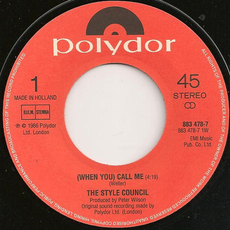 The Style Council : (When You) Call Me (7", Single)