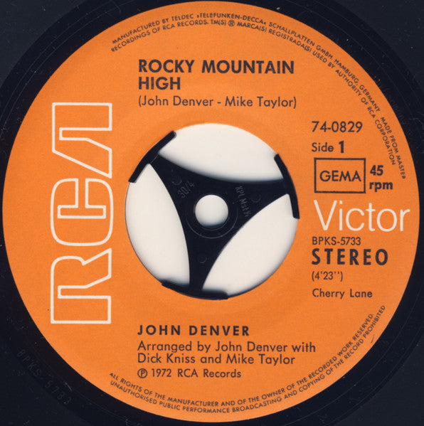 John Denver : Rocky Mountain High (7", Single)