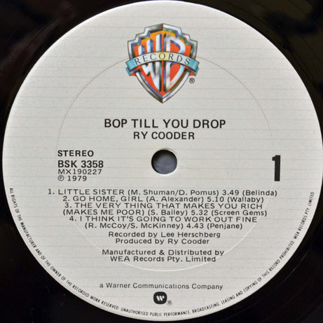 Ry Cooder : Bop Till You Drop (LP, Album)