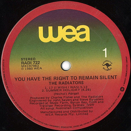 The Radiators (2) : You Have The Right To Remain Silent (12", MiniAlbum)