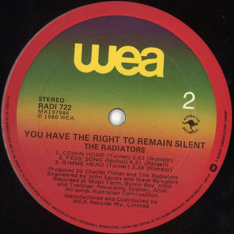 The Radiators (2) : You Have The Right To Remain Silent (12", MiniAlbum)