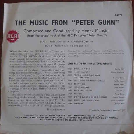 Henry Mancini : The Music From Peter Gunn (7", EP, Mon)
