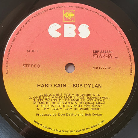 Bob Dylan : Hard Rain (LP, Album)