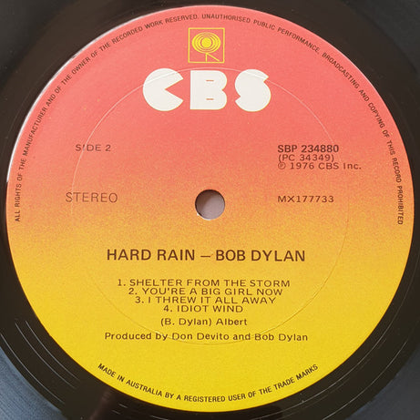 Bob Dylan : Hard Rain (LP, Album)