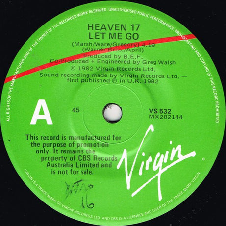 Heaven 17 : Let Me Go (7", Promo)