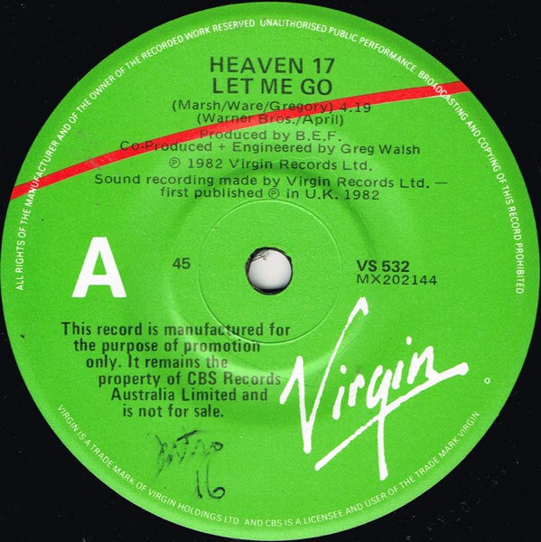 Heaven 17 : Let Me Go (7", Promo)