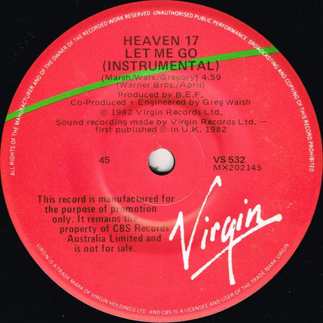 Heaven 17 : Let Me Go (7", Promo)