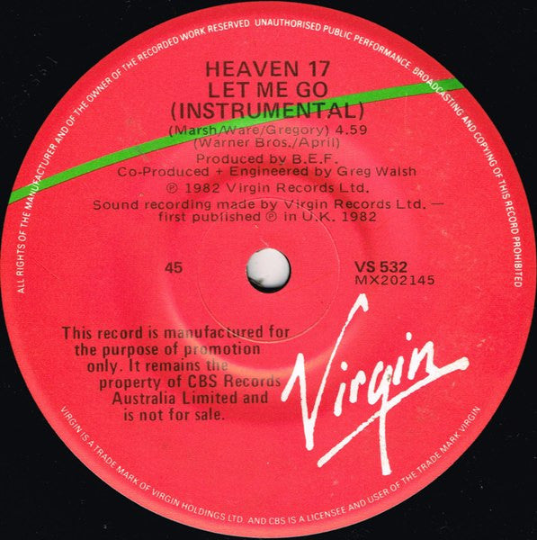 Heaven 17 : Let Me Go (7", Promo)