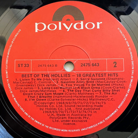 The Hollies : Best Of The Hollies (1964-75) (LP, Comp)