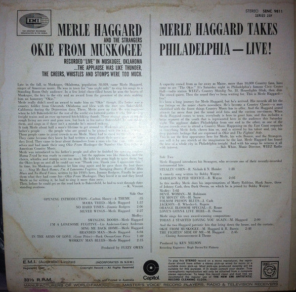Merle Haggard : Live (Merle Haggard In Muskogee & Philadelphia) (LP, Comp)