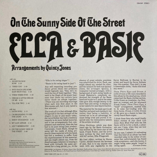 Ella* & Basie* : On The Sunny Side Of The Street (LP, Album, RE)