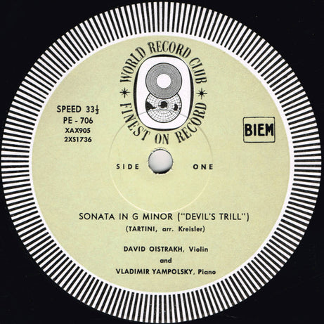 Wolfgang Amadeus Mozart  /  Giuseppe Tartini, Vladimir Yampolsky & David Oistrach : Present Two Sonatas For Violin And Piano: Sonata In G Minor "Devil's Trill" / Sonata No. 32 In B Flat  Major K.454 (LP, Album, Mono, Club, 1st)