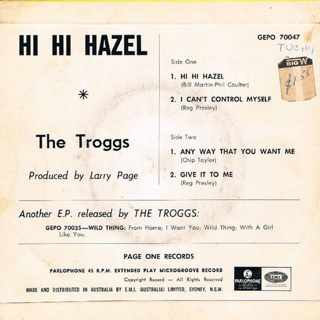 The Troggs : Hi Hi Hazel (7", EP)
