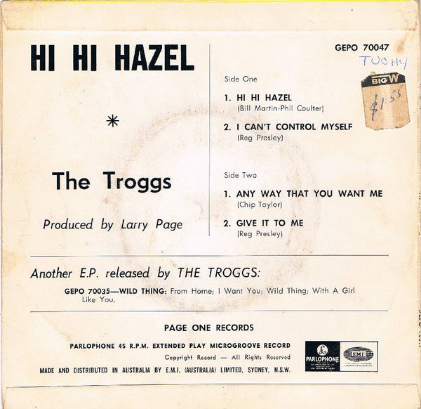 The Troggs : Hi Hi Hazel (7", EP)