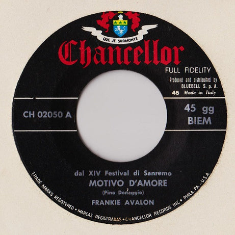 Frankie Avalon : Motivo D'Amore / I Sorrisi Di Sera (7")