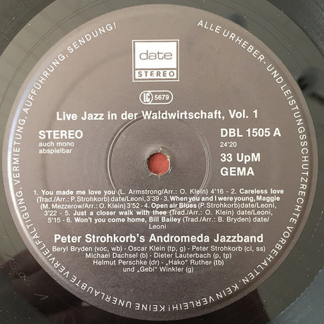 Peter Strohkorb's Andromeda Jazzband : Live Jazz In Der Waldwirtschaft, Vol. 1 (LP, Album)