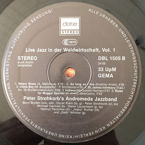 Peter Strohkorb's Andromeda Jazzband : Live Jazz In Der Waldwirtschaft, Vol. 1 (LP, Album)