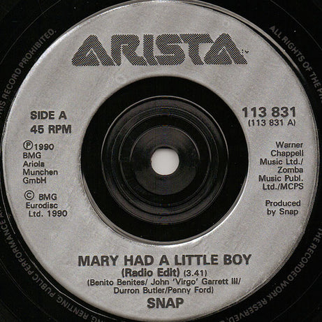 Snap! : Mary Had A Little Boy (7", Single, Sil)
