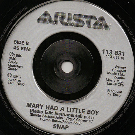 Snap! : Mary Had A Little Boy (7", Single, Sil)