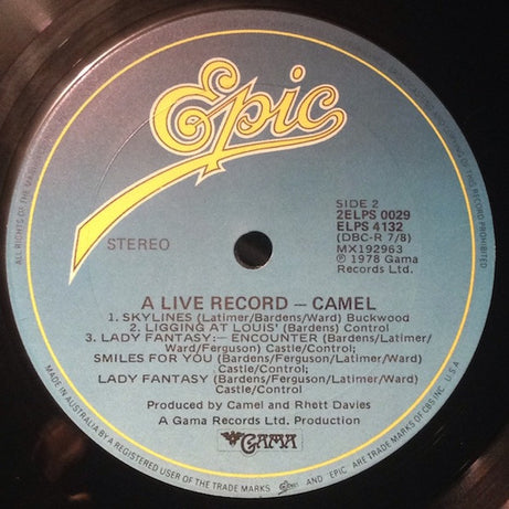 Camel : A Live Record (2xLP, Album, Gat)