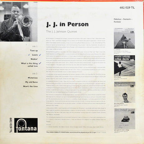 The J.J. Johnson Quintet : J. J. In Person! (LP, Album, Mono)