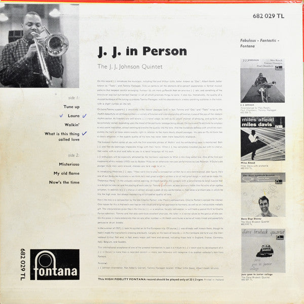 The J.J. Johnson Quintet : J. J. In Person! (LP, Album, Mono)