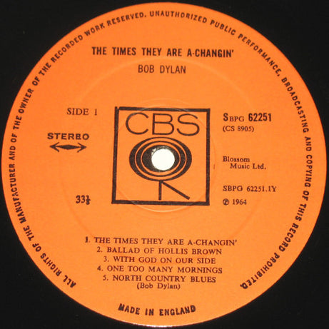 Bob Dylan : The Times They Are A-Changin' (LP, Album, RP)