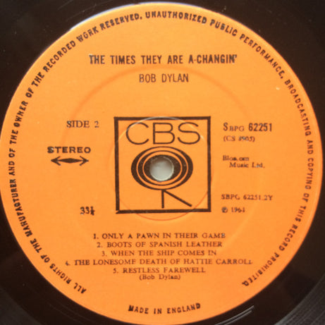 Bob Dylan : The Times They Are A-Changin' (LP, Album, RP)