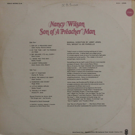 Nancy Wilson : Son Of A Preacher Man (LP, Album, Club)