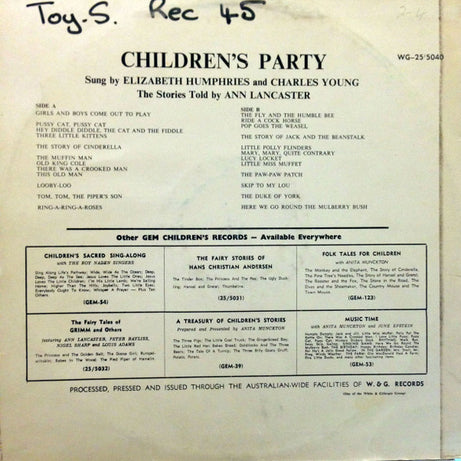 Elizabeth Humphries And Charles Young Narrated By Ann Lancaster : Children's Party (LP, Album)