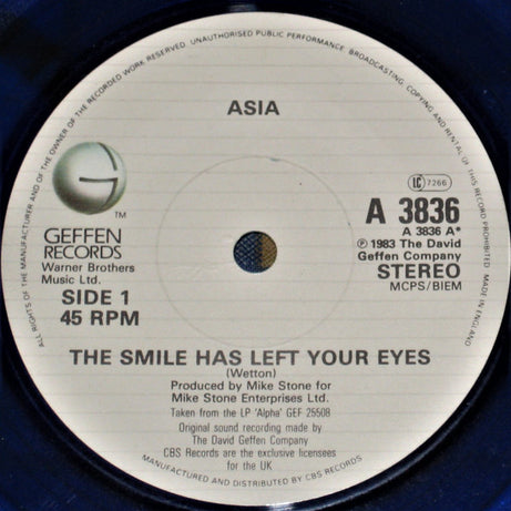 Asia (2) : The Smile Has Left Your Eyes (7", Single, Ltd, Blu)