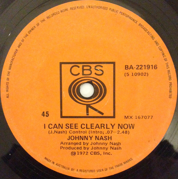 Johnny Nash : I Can See Clearly Now (7", Single)
