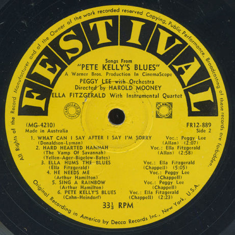 Peggy Lee / Ella Fitzgerald : Songs From Pete Kelly's Blues (LP, Album)