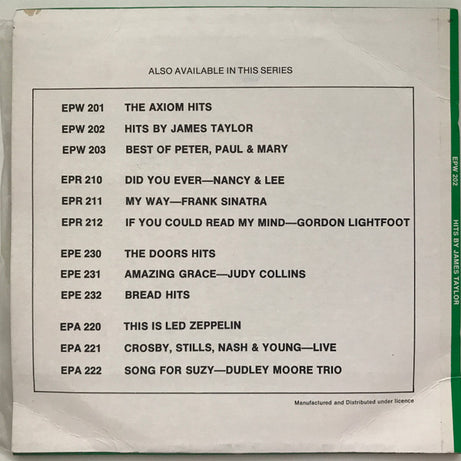 James Taylor (2) : Hits By James Taylor (7", EP)