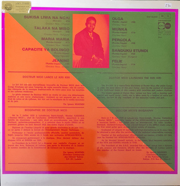 Dr. Nico et L'Orchestre African Fiesta Sukisa : Toute L' Afrique Danse (LP, Comp)