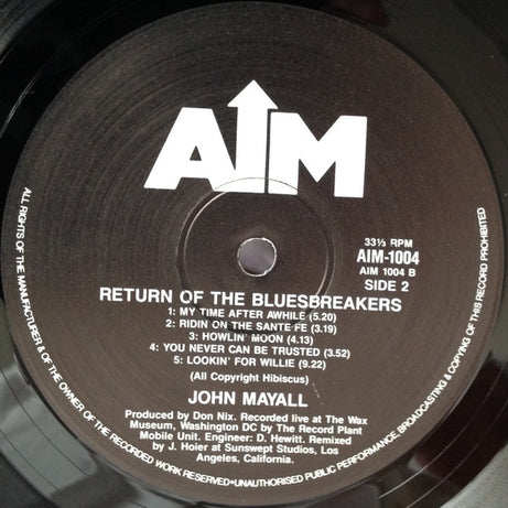 John Mayall Featuring Mick Taylor : Return Of The Bluesbreakers (LP)
