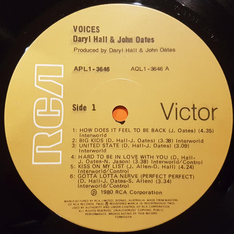 Daryl Hall & John Oates : Voices (LP, Album)