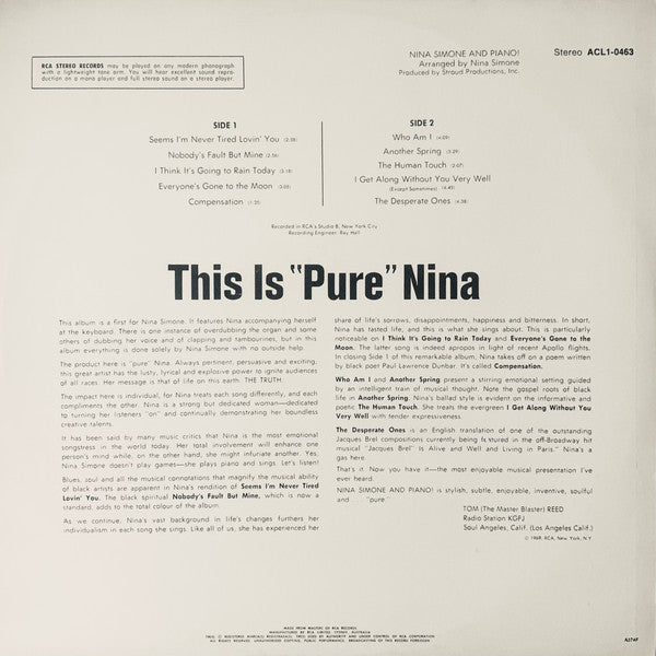 Nina Simone : Nina Simone And Piano! (LP, Album, RE)