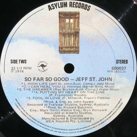 Jeff St. John : So Far So Good (LP, Album, Gat)